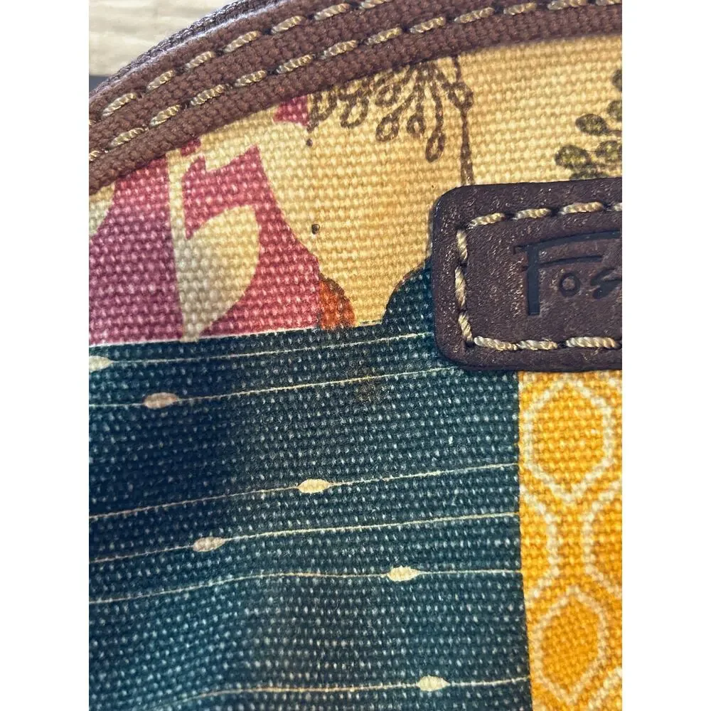 Fossil SL2010 Patchwork Floral Canvas Cosmetic Makeup Bag Zip Pouch Boho Retro